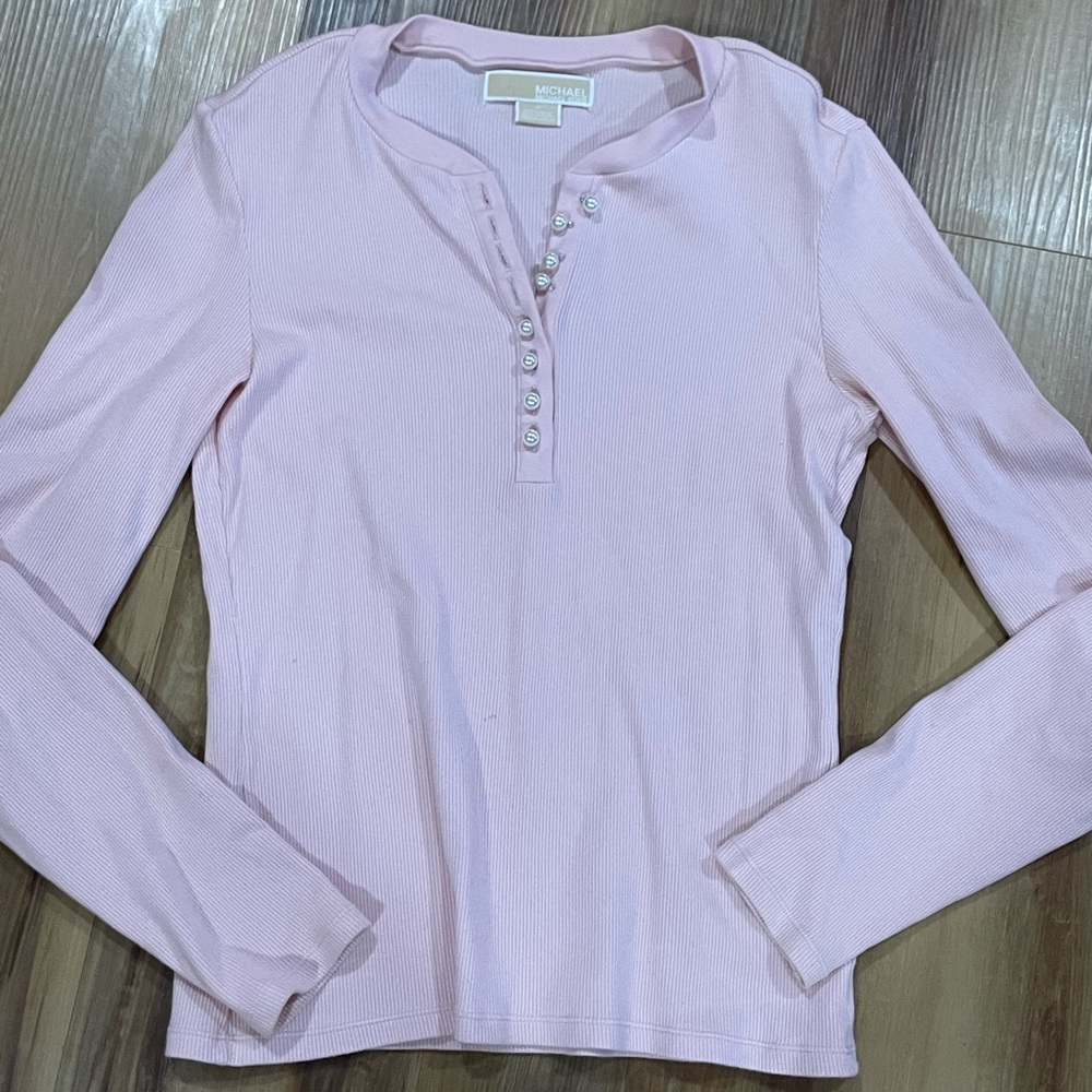 Michael Kors Blush Button-Detail Long Sleeve Top